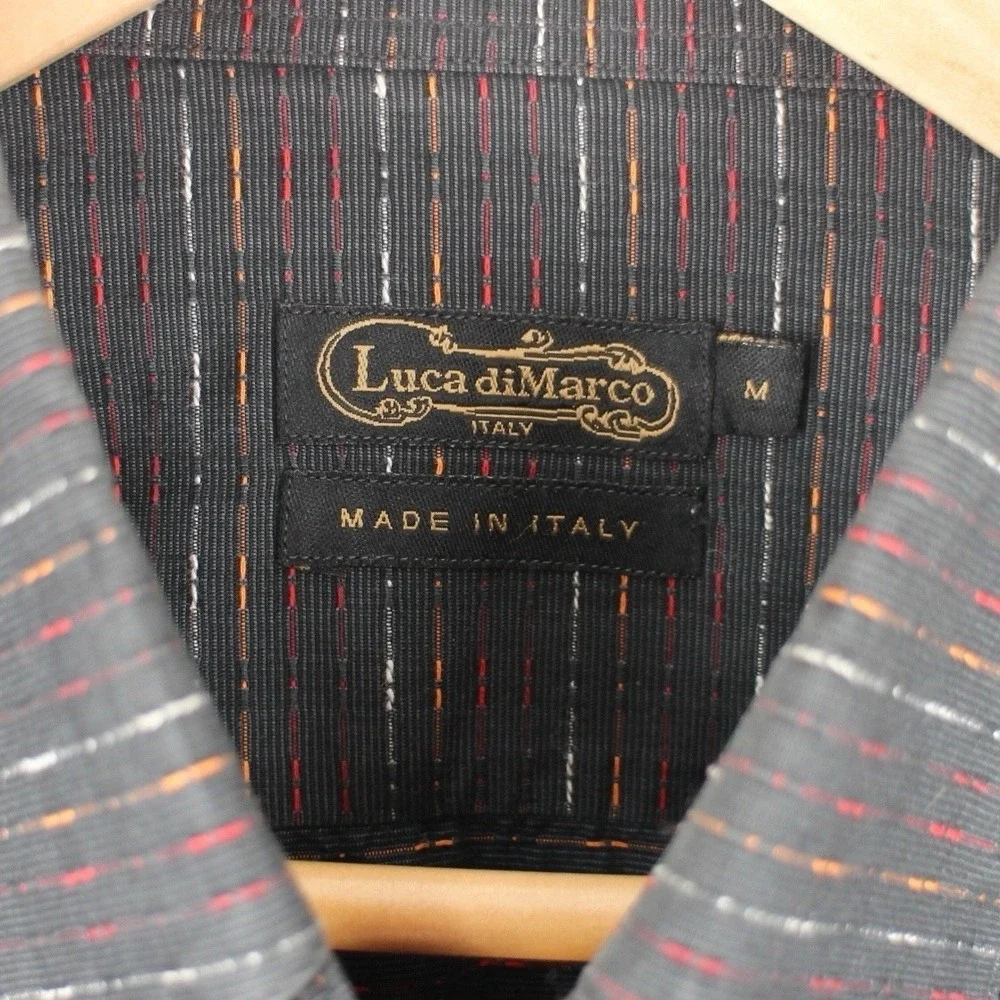 Vintage Luca di Marco Italy Button Up Shirt Black Striped Men's Size Medium